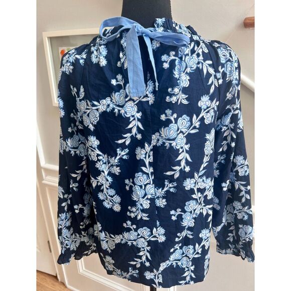 J. Crew blue and white floral print shirt size XS - Picture 3 of 8